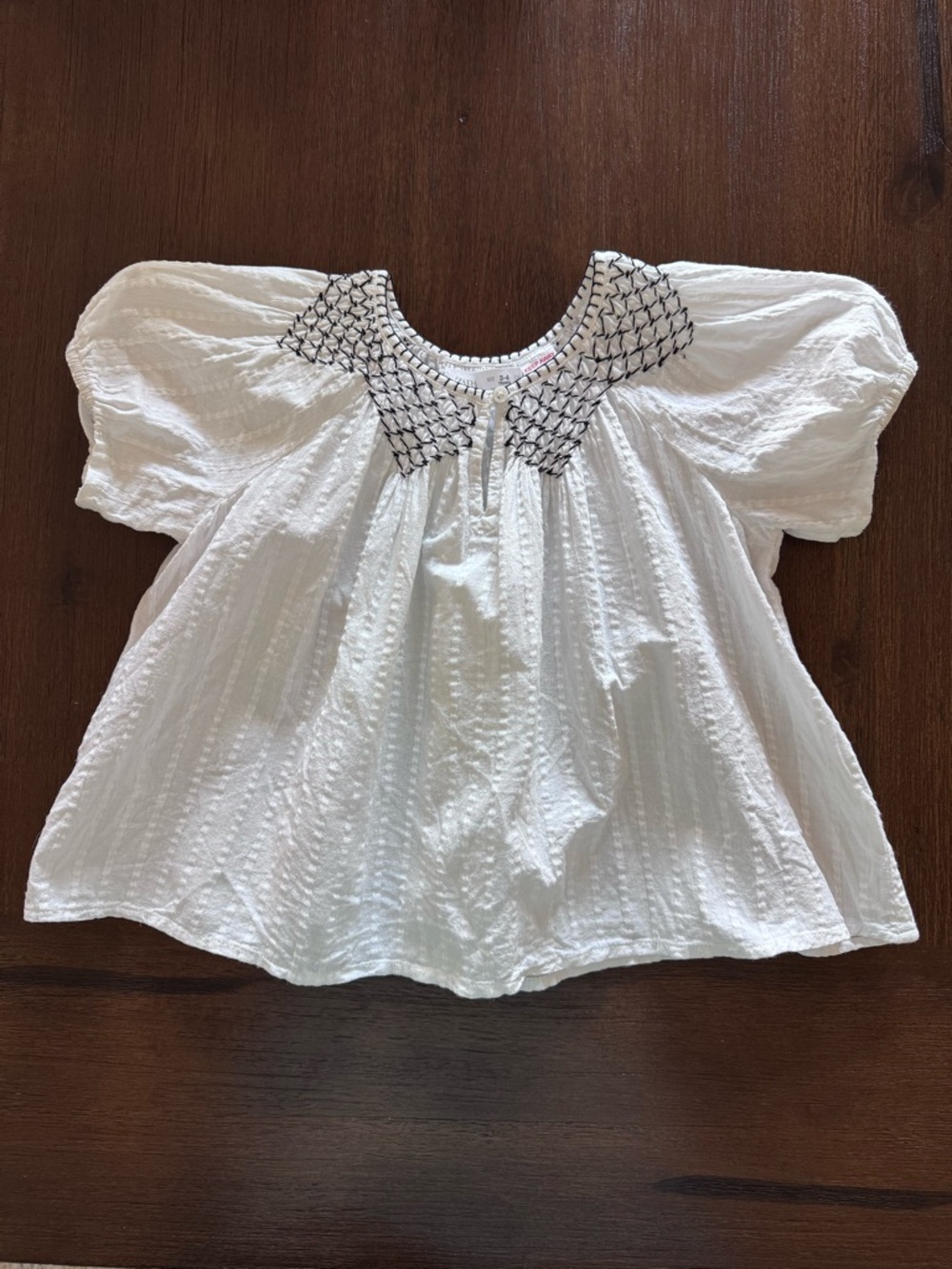 Zara White Blouse with Black Embroidered Yoke - Size 3-4